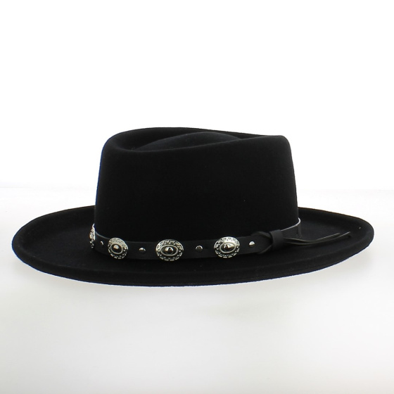 Western Gambler Hat - Black Wool Felt - Eddy