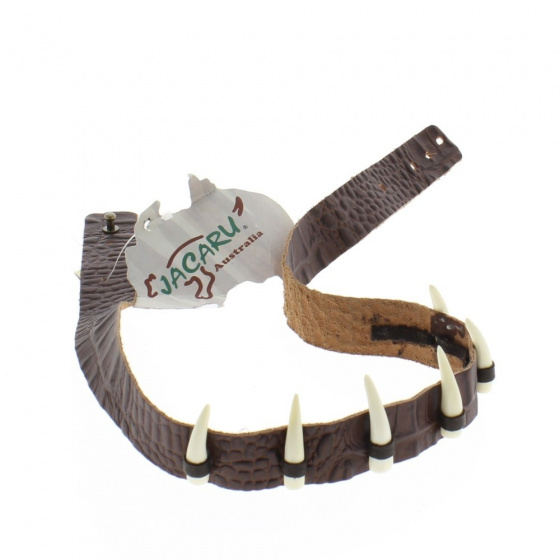 Leather and crocodile tooth hat trim
