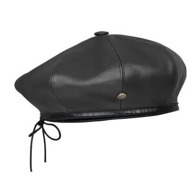 Zura Black Leather Beret - Laulhere ref 22585 traclet hat shop