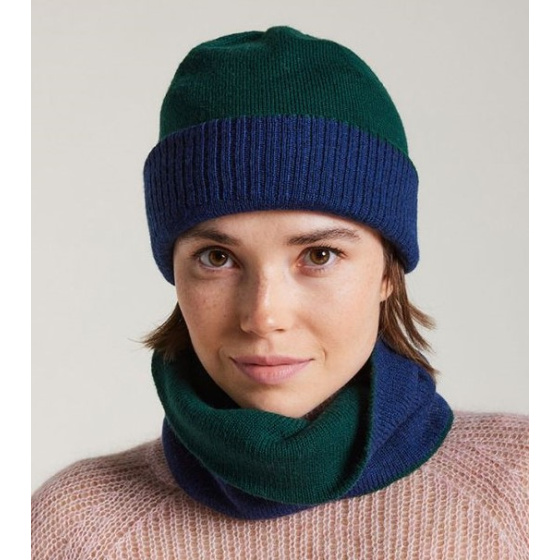 Mendia Two-Tone Wool Beanie Green & Blue - Laulhère