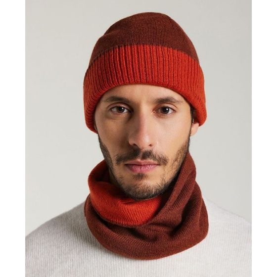 Bonnet Mendia Bicolore Laine Châtaigne & Brique - Laulhère