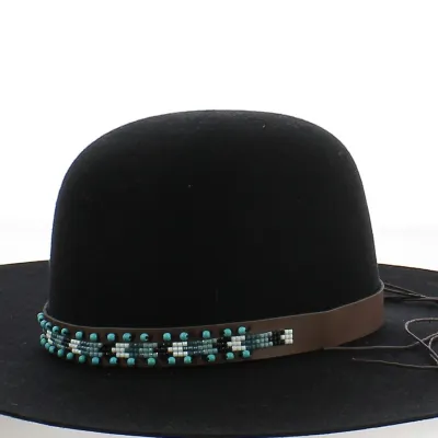 Garniture à Chapeau amovible perle noir/blanc/bleu sur base marron - Reference : 22606 | Chapellerie Traclet