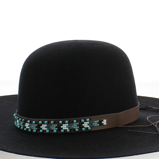 Removable Hat Trim black/white/blue pearl on brown base - Traclet