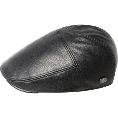 Reffell Black Leather Flat Cap - Bailey Reference: 22622| Chapellerie Traclet