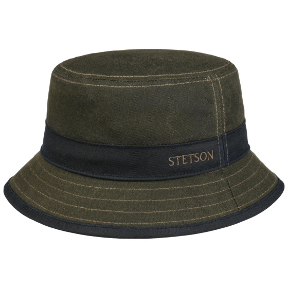 Dudley Waxed Cotton Brown & Navy Bucket Hat - Stetson