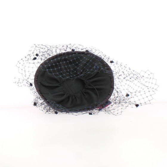 Brown & Fuchsia satin Tambourine black veil - Chapellerie Traclet - France