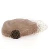 Tambourin de cérémonie taupe avec sa voilette et sa rose - Chapellerie Traclet - France