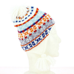 Ear flap beanie for children fleece lined white - Chapellerie TRACLET
