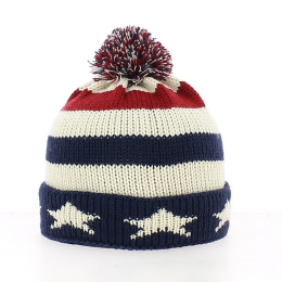 Bonnet à Pompon Boston NAVY-NATURAL Tricolore - Atlantis
