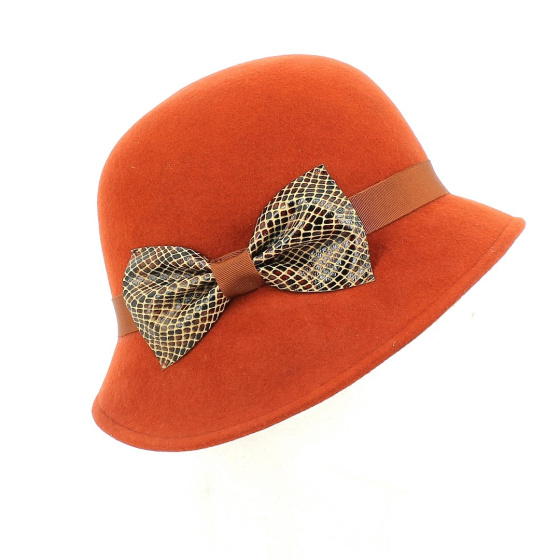 Cloche Hat Made in France leather bow - Traclet