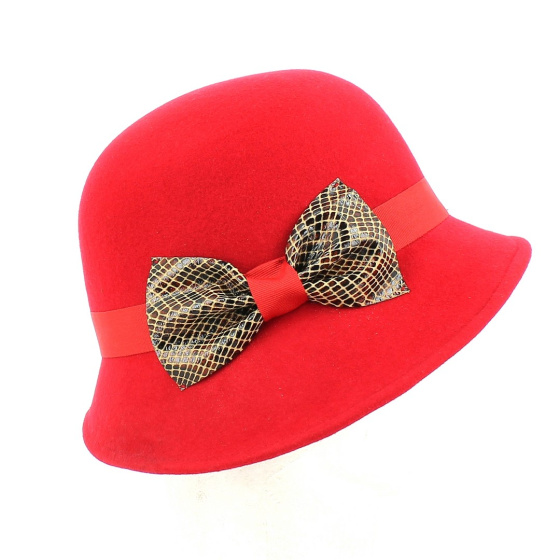 Cloche Hat Made in France leather bow - Traclet