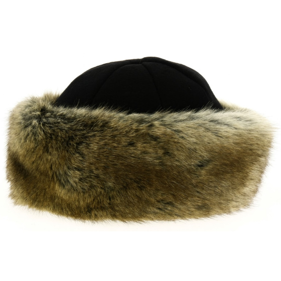 Toque Marmotte Polaire Noir & Fourrure Marron Beige