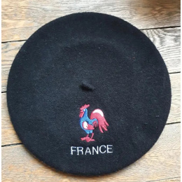 Béret Noir Brodé Coq France - Le Béret Français