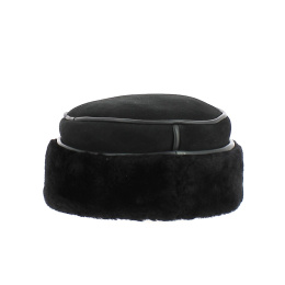 Women's Ivanova Black Natural Fur Leather Hat - Traclet