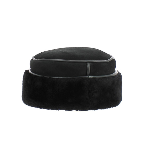 Women's Ivanova Black Natural Fur Leather Hat - Traclet