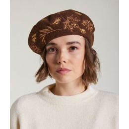 Basque Beret Haizea Golden Embroidery Cocoa - Heritage by Laulhère
