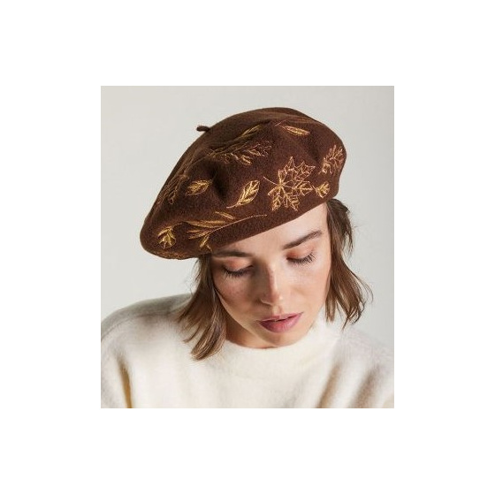 Béret Basque Haizea Broderie Dorée Cocoa - Héritage par Laulhère