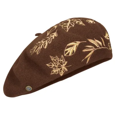 Basque Beret Haizea Golden Embroidery Cocoa - Heritage by Laulhère Reference: 22908 | Chapellerie Traclet