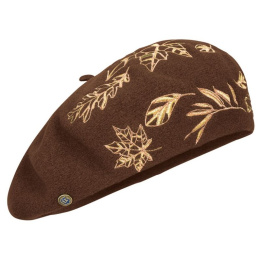 Haizea Golden Embroidery Cacao Basque Beret - Laulhère
