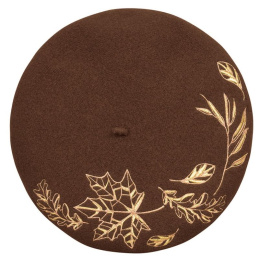 Haizea Golden Embroidery Cacao Basque Beret - Laulhère