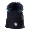 Bettina Wool Fur Pompom Beanie Navy Blue - Kristo