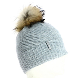 Bettina Wool Sky Blue Fur Pompom Beanie - Kristo