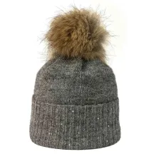 Bettina Gray Fur Pompom Beanie - Kristo ref 22913 chapellerie traclet