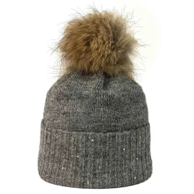 Bonnet Pompon Fourrure Bettina Gris - Kristo