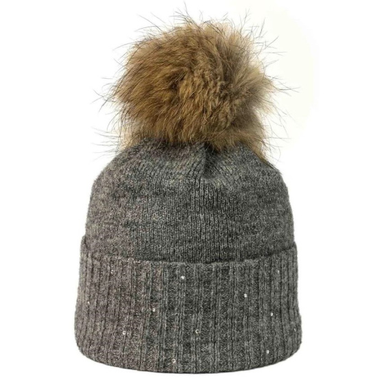 copy of Bettina Fur Pom-Pom Wool Beanie Grey Blue - Kristo