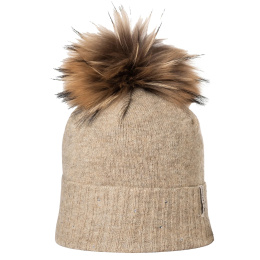 Bonnet Pompon Fourrure Bettina Beige - Kristo