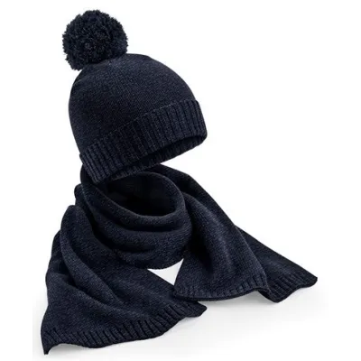 Ensemble Louna Bonnet Pompon & Echarpe Marine - TRACLET  Reference : 22921| Chapellerie Traclet