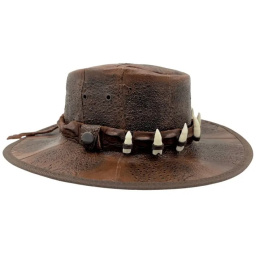 Chapeau Outback Cuir Dent de Croco Tan - Jacaru