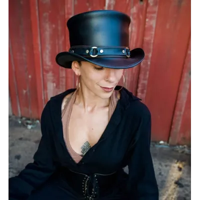 Chapeau Demi Haut de Forme El Dorado Cuir Noir - Head'N Home