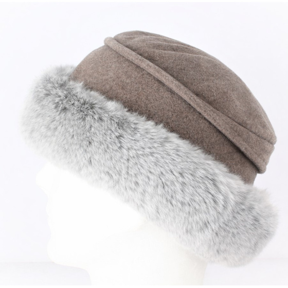 Akilina Faux Fur & Fleece Lining Taupe Toque - Traclet