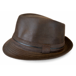 Brown Faux Leather Trilby Hat - Aussie Apparel