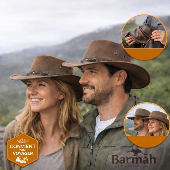 Squashy UPF 50+ Bronco Brown Leather Hat - Barmah