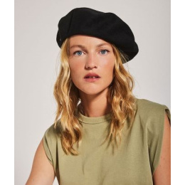 Maxi Plumes Black Cotton Beret - Laulhère