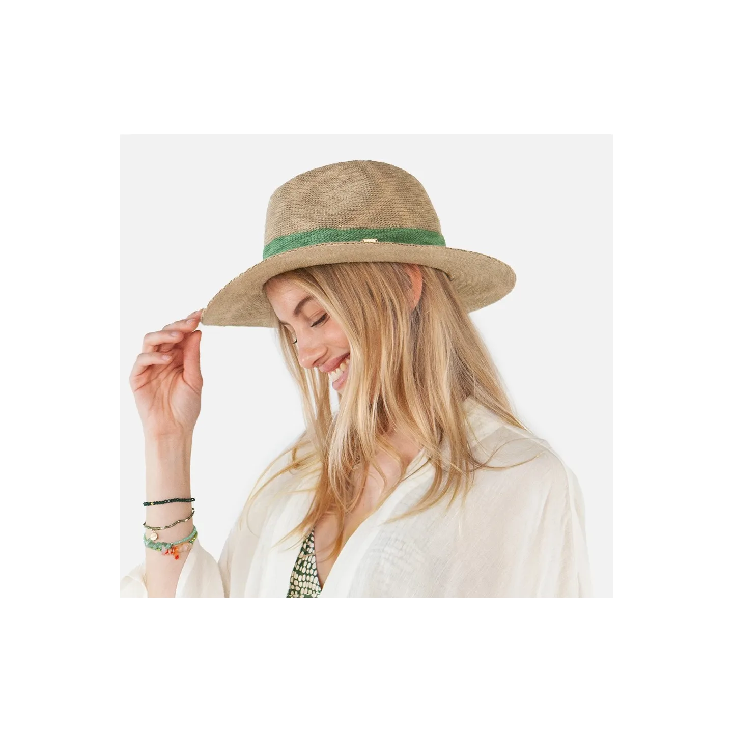 Chapeau Fedora Ponui Beige Pailleté & Céladon - Barts