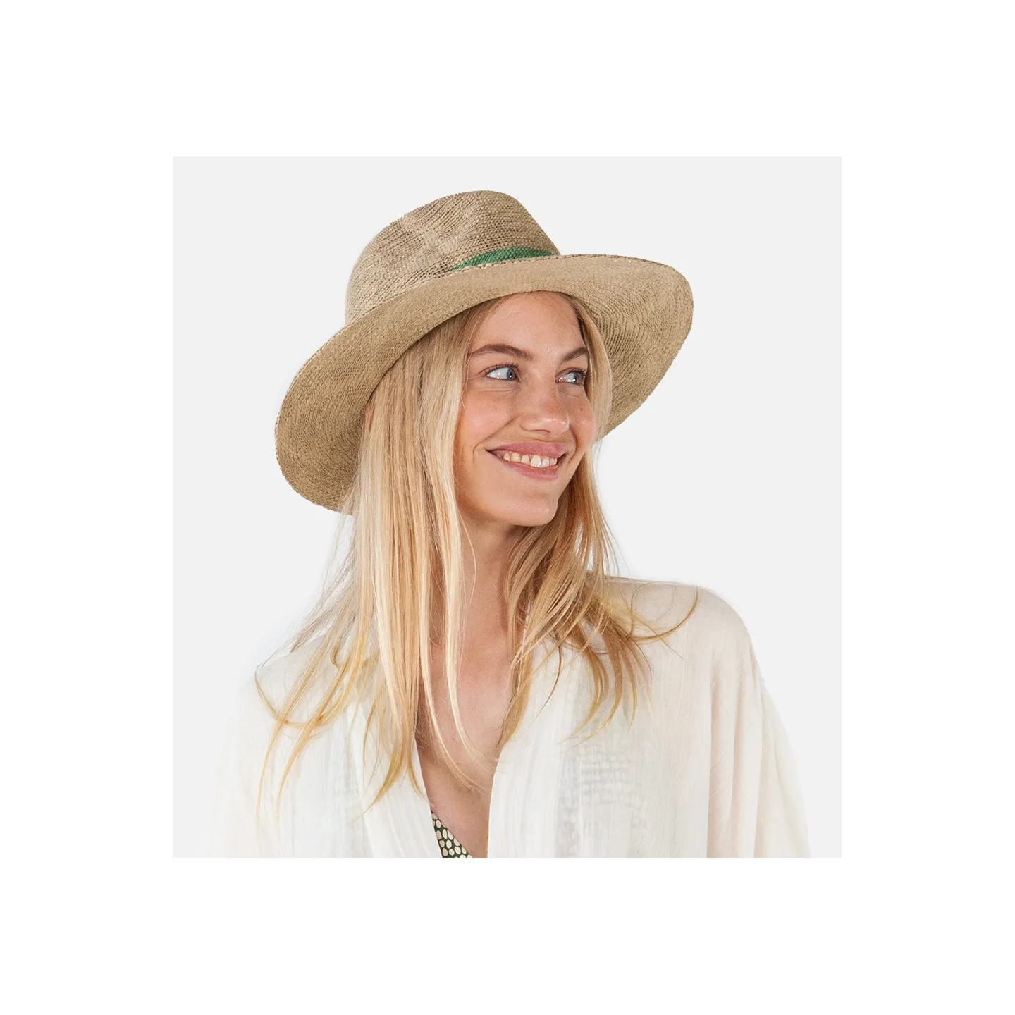 Chapeau Fedora Ponui Beige Pailleté & Céladon - Barts réf 23288 - chapellerie Traclet r
