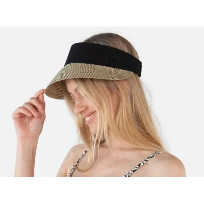 Black & Beige Vesder Linen Visor - Barts Reference: 10205 | Traclet Hat Shop