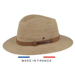 Camel Belt Raphia Traveller Hat - Fléchet