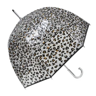 Parapluie Cloche Transparent Léopard Noir - Isotoner   réf 23305 chapellerie traclet