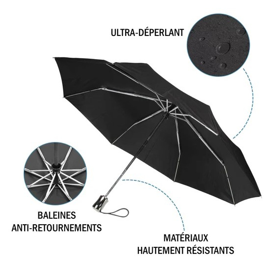 3-Section Ultra Strong Black Umbrella - Isotoner