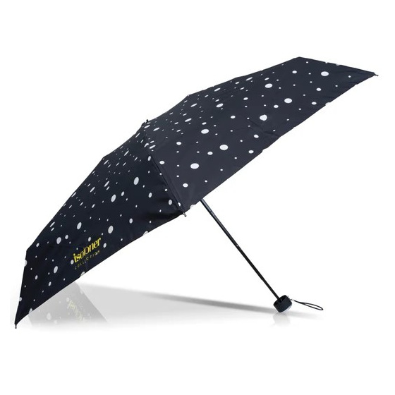 Mini Ultra Slim Black & Yellow Polka Dot Umbrella - Isotoner
