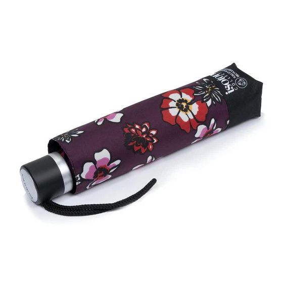 Parapluie 3 Sections Fleurs Aubergine Ouverture Manuelle - Isotoner