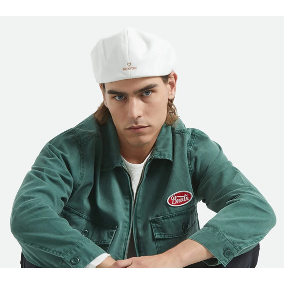 White Cotton Barrel Flat Cap - Brixton