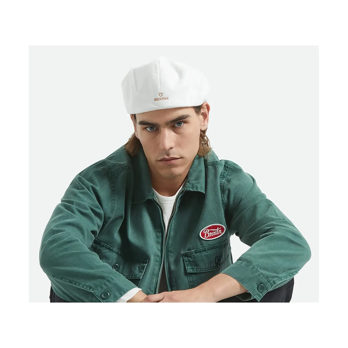 White Cotton Barrel Flat Cap - Brixton Reference: 23315| Chapellerie Traclet
