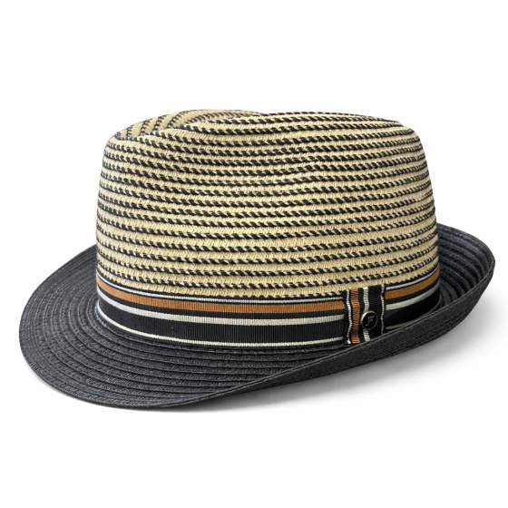 Striped Trilby Paper Straw Hat Beige and Black - Fléchet