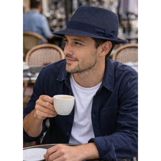 Matanzas Paper Straw Navy Fedora Hat - Traclet