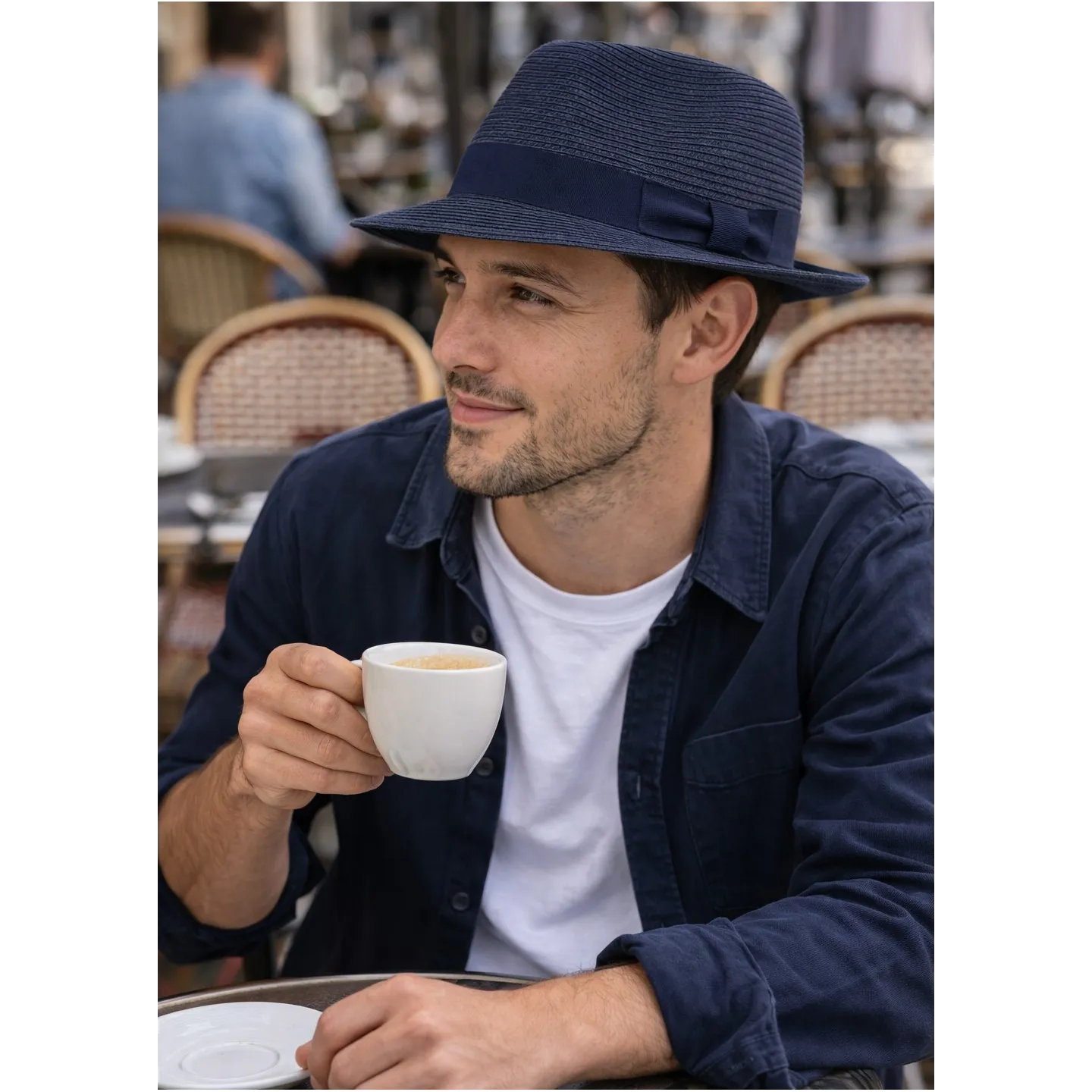 Matanzas Paper Straw Navy Fedora Hat - Traclet Reference : 23339 | Chapellerie Traclet